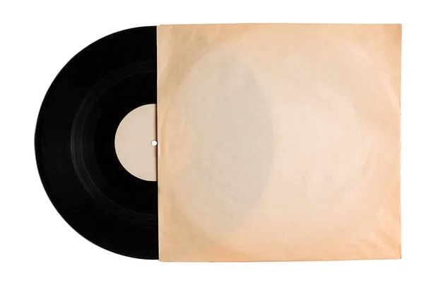 古いパッケージにヴィンテージ古い音楽レコード 純粋なラベルとレコード白の背景に隔離されたレコード コピースペース モックアップ — ストック写真