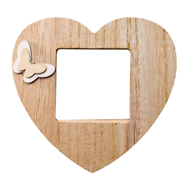 Wooden Photo Frame Form Heart Free Space Copy Space Mock — Stock Photo, Image