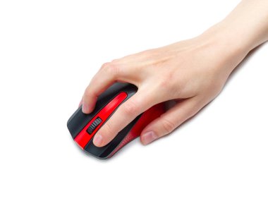 bilgisayar faresi kablosuz Usb beyaz arka planda izole edilmiş, siyah ve kırmızı, plastik, oyun