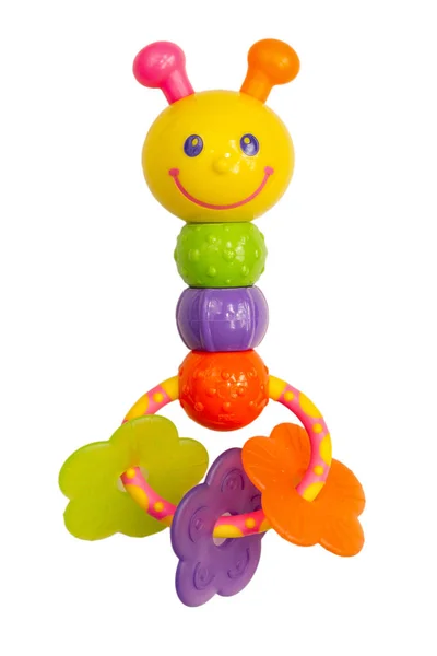 Jasne Kolorowe Grzechotka Zabawki Dla Dzieci Gryzakiem Izolowane Białym Tle — Zdjęcie stockowe