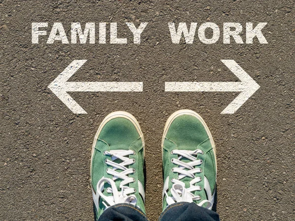 Photo Top Sneakers Inscription Work Family Asphalt Concept Free Choice — Stock Photo, Image
