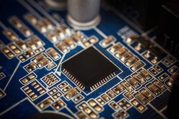 Chip Una Computadora Con Muchos Elementos Eléctricos Una Cpu Una — Foto de Stock