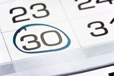 Ayın otuzuncu günü takvimde vurgulanan makro, takvimdeki işaret, otuzuncu tarih