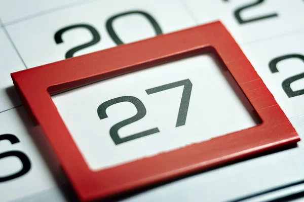 Siebenundzwanzigster Des Monats Hervorgehoben Kalender Mit Rotem Rahmen Nahaufnahme Makro — Stockfoto