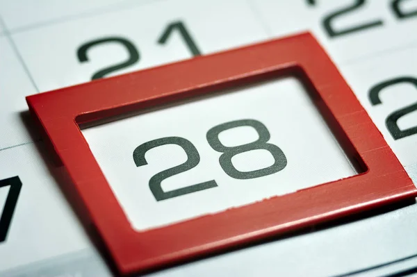 Achtundzwanzigster Des Monats Hervorgehoben Auf Dem Kalender Mit Einem Roten — Stockfoto