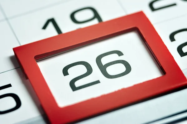 Sechsundzwanzigster Des Monats Kalender Hervorgehoben Mit Einem Roten Rahmen Nahaufnahme — Stockfoto