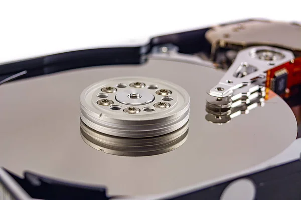 Gedemonteerde Harde Schijf Witte Achtergrond Hdd Harde Schijf Close — Stockfoto