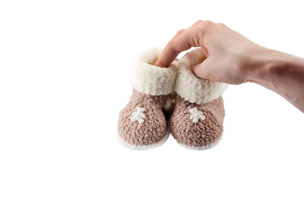 Chaussons Bébé Tricotés Pour Nouveau Isolé Sur Fond Blanc — Photo