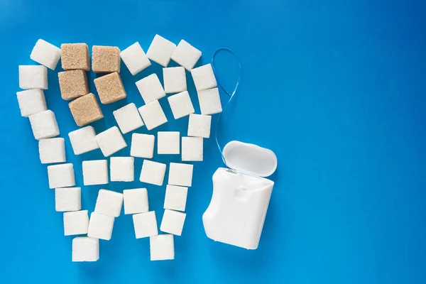 Dente Cariado Cubos Açúcar Açúcar Refinado Prevenção Cárie Dentária Cuidar — Fotografia de Stock