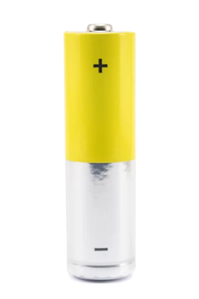 アルカリ電池と白色の背景に絶縁された黄色の金属Aサイズの電池 炭素亜鉛電池 充電式電池 モックアップ — ストック写真