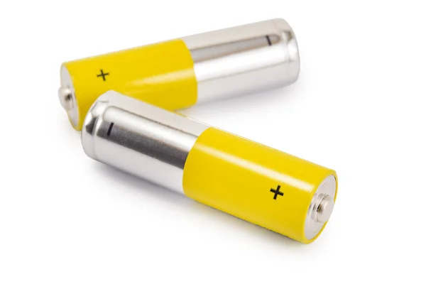 Batterie Alcaline Metallo Giallo Batterie Size Isolate Sfondo Bianco Primo — Foto Stock