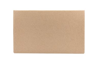 Karton kutunun ön tarafında beyaz arka planda izole edilmiş el sanatları, dağıtım konsepti, taklit et, kopyala