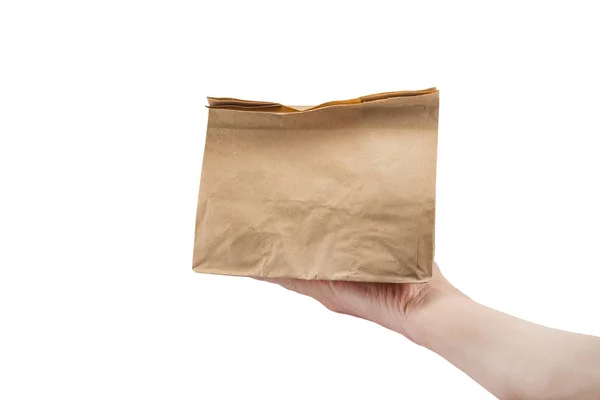 Bastelpapier Lunchbox Für Lebensmittel Der Hand Isoliert Auf Weißem Hintergrund — Stockfoto