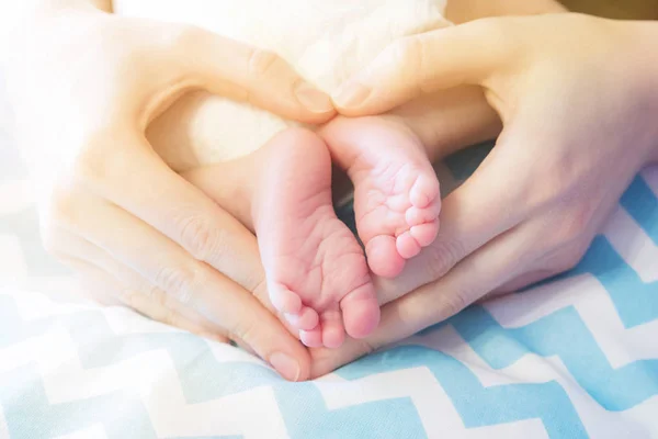 Pasgeboren Baby Benen Handen Van Moeder Gevouwen Door Hart Het — Stockfoto