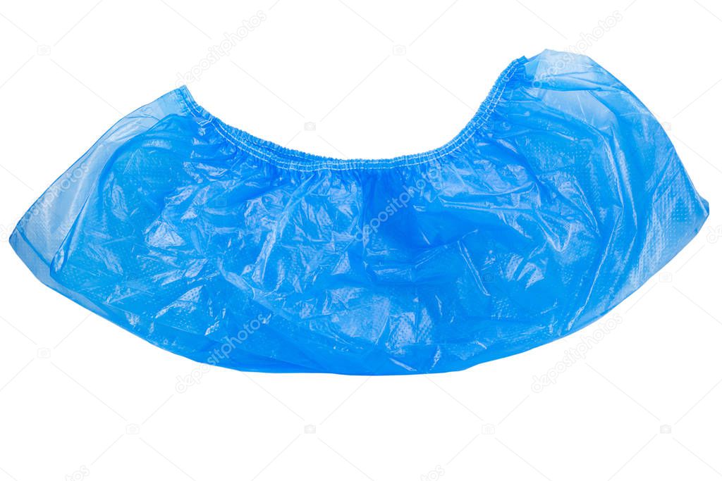 disposable blue shoe covers for hospital visits isolated on white background