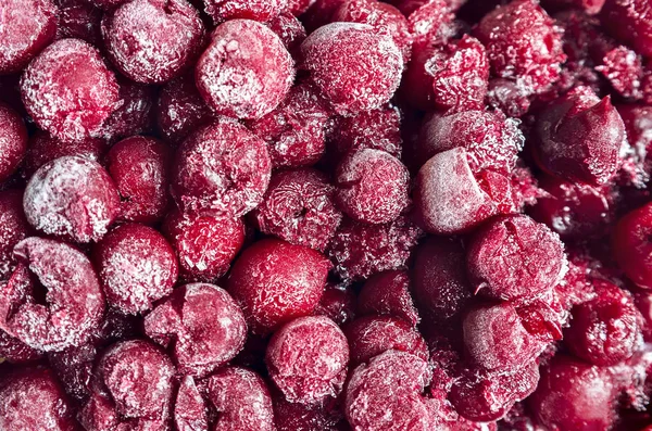 Frozen Cherry Red Berry Background Ice Snowflakes — Stock Photo, Image