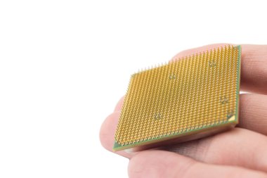 bilgisayar Cpu el yakın çekim beyaz arka plan üzerinde izole.