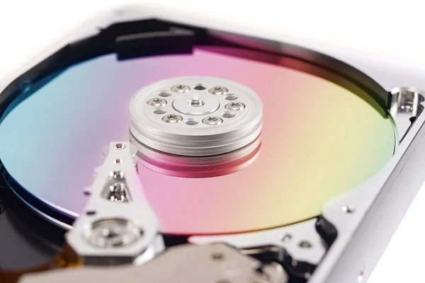 Demontovaný Pevný Disk Bílém Pozadí Hdd Pevný Disk Detail — Stock fotografie