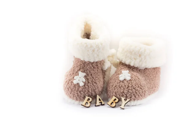 Вязаные Детские Ботинки Новорожденного Белом Фоне — стоковое фото