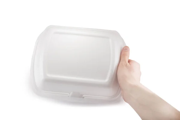 Lunchbox Voor Voedsel Hand Geïsoleerd Een Witte Achtergrond Mock Copyspace — Stockfoto