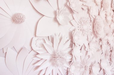 Duvarda beyaz kağıt çiçekler, arka plan, tonlama