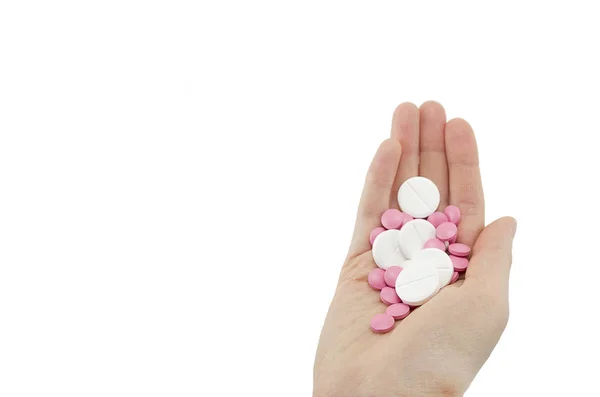 Multicolored Tablets Different Size Hand Top View Close Macro Isolated — Stock Photo, Image