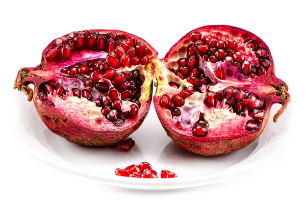 Peeled Pomegranate Seeds Cup Fraction Fresh Pomegranate Isolated White Background — Stock Photo, Image