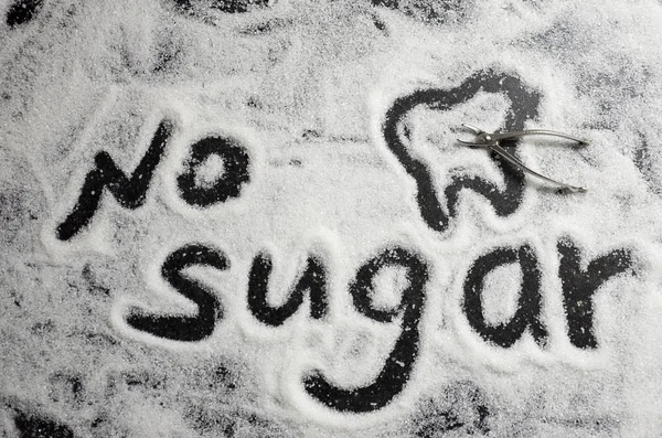 Inscrição Açúcar Sem Açúcar Prevenção Cárie Cuidados Saúde Dentária Causas — Fotografia de Stock