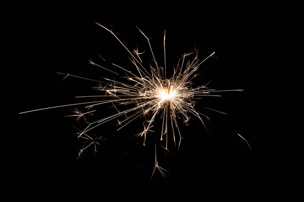 Burning Sparkler Flying Sparks Black Background Festive Sparkler Stock Picture