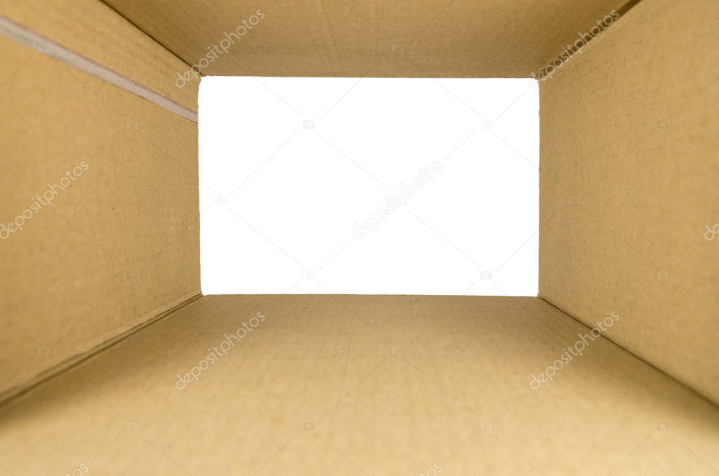 cardboard box for parcels inside with clipping path, look inside, mock up, copyspace