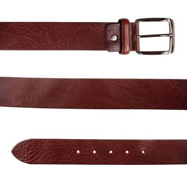 Beyaz arka planda izole edilmiş deri pantolon kemeri.