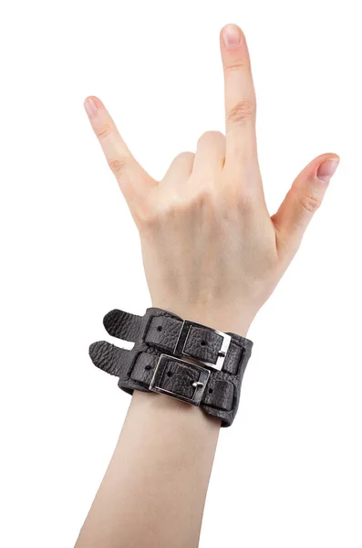 Χέρι Δερμάτινο Βραχιόλι Rocker Σύμβολο Του Ροκ Ρολ Ροκ Μουσική — Φωτογραφία Αρχείου