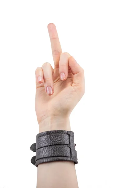 Vrouwelijke Hand Met Middelvinger Geïsoleerd Een Witte Achtergrond Het Teken — Stockfoto