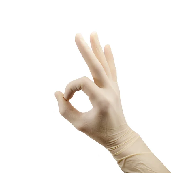 Hand Showing Sign Well Excellent Sterile Latex Surgical Glove Isolated — Stock Photo, Image