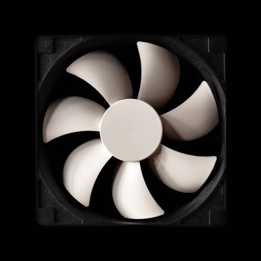 cooling fan for computer system unit or power supply, pc cooler on black background