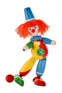 children's toy circus clown isolated on white background, circus performance concept