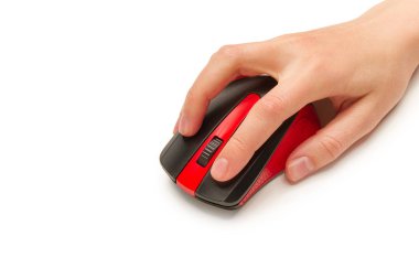 bilgisayar faresi kablosuz Usb beyaz arka planda izole edilmiş, siyah ve kırmızı, plastik, oyun