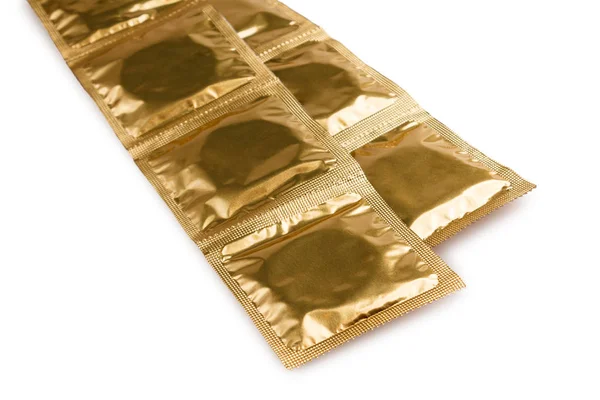 Packaging Condoms Isolated White Background Concept Protection Sexually Transmitted Diseases — Stock Photo, Image