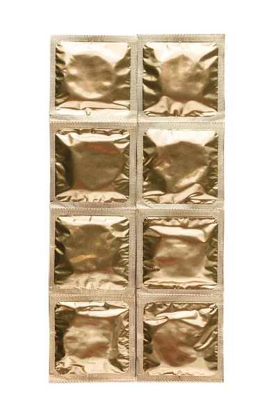 Preservativos Embalagens Isoladas Sobre Fundo Branco Conceito Contracepção Prevenção Doenças — Fotografia de Stock