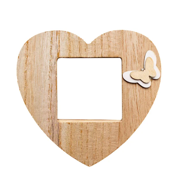 Wooden Photo Frame Form Heart Free Space Copy Space Mock — Stock Photo, Image