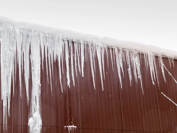 Icicles Hanging Roof Background Sunny Day — Stock Photo, Image