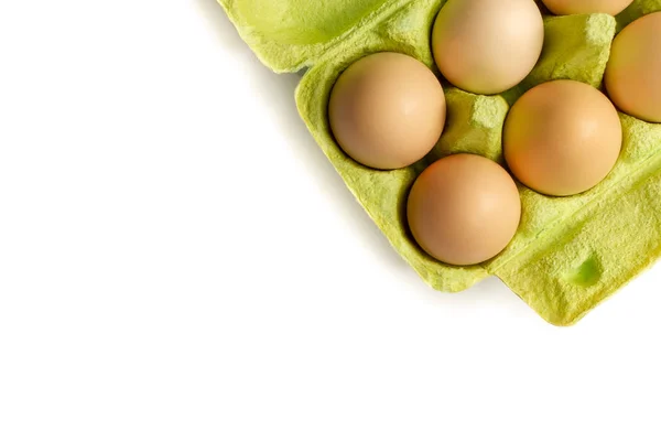 Chicken Eggs Close Isolated White Background Cardboard Box Transportation — Stock Photo, Image
