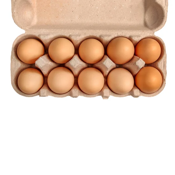 Huevos Pollo Primer Plano Aislados Sobre Fondo Blanco Caja Cartón — Foto de Stock