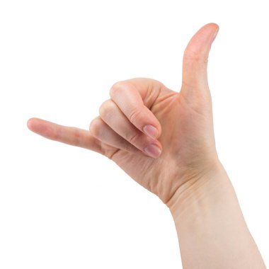 girls hand showing call me, sign, isolated on white background