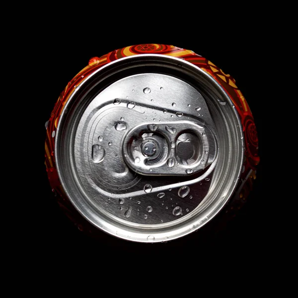 Aluminum Soda Beer Beverage Can Water Droplets Isolated Dark Background — Stock Photo, Image