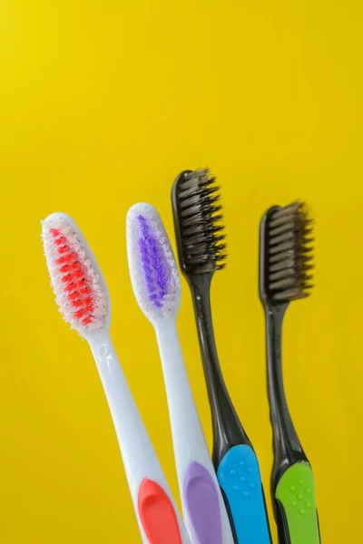 Toothbrushes Multicolored Bright Colored Background Close — Stock Photo, Image