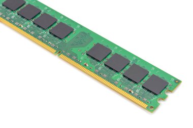 bilgisayar RAM, sistem, ana bellek, rastgele erişim belleği, güverte, bilgisayar detayları, yakın çekim, yüksek çözünürlük, beyaz arkaplan üzerinde izole
