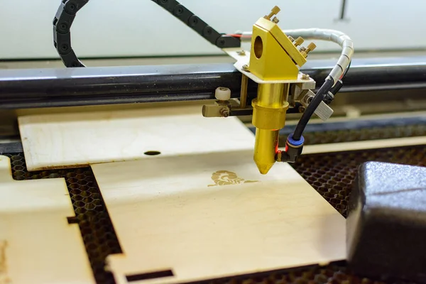 Wood Engraving Laser Burning Machine Industrial Laser Cutter Image Transfer — Stock Photo, Image