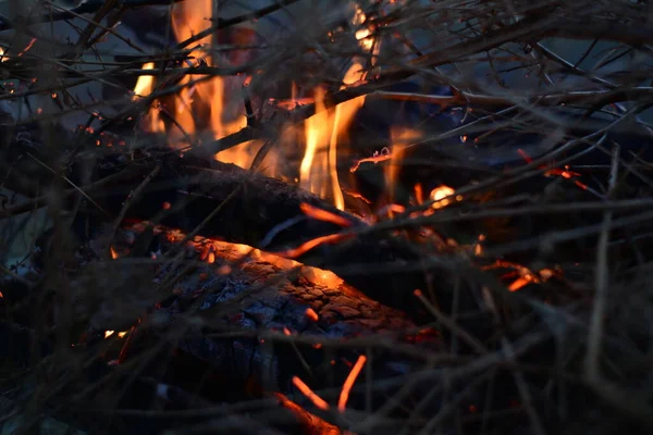 Burned Firewood Fireplace Fire Close — Stock Photo, Image