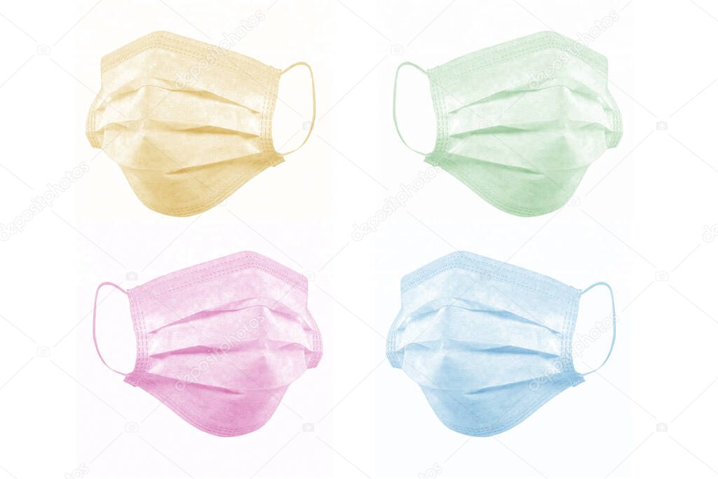 colored medical mask on a white background
